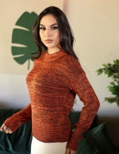 Blusa Mesclada Gola Alta - Laranja