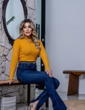 Blusa Básica Gola Alta - Mostarda