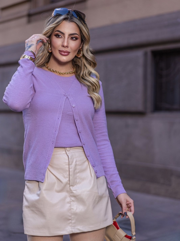 Conjunto Twin Set Gola Canoa - Lilás