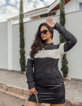 Blusa Com Listra Gola Alta - Preto Mescla