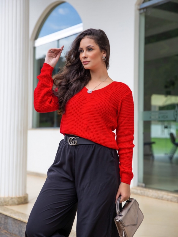 Blusa Pérola Decote V - Vermelho