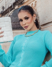 Cropped Gola Alta Trança - Azul Turquesa